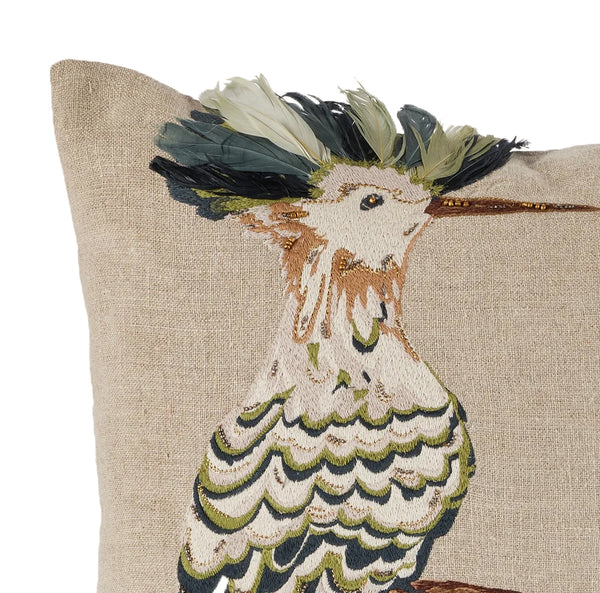 Feathered Bird Pillow - 20" x 20"