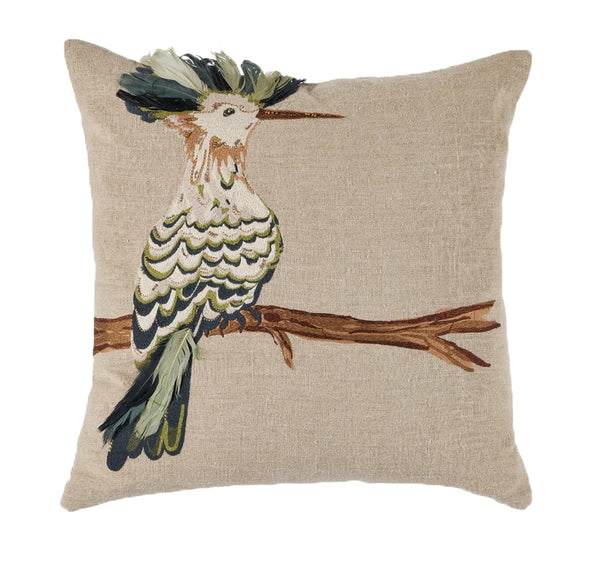 Feathered Bird Pillow - 20" x 20"
