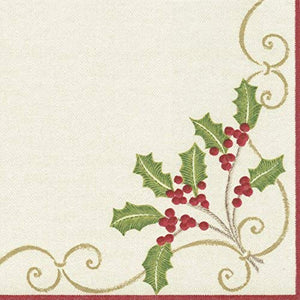 Christmas Embroidery Paper Linen Cocktail Napkin - Wilson Lee